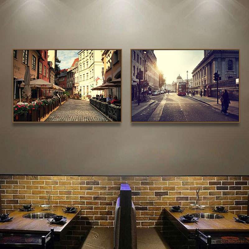 城市街景装饰画餐厅饭店酒吧奶茶店墙面壁画空间延伸现代风景挂画图片