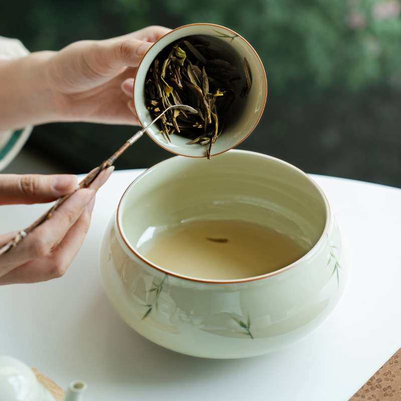纯手绘筱竹悦香茶洗家用陶瓷杯洗水盂茶水缸废水缸茶杯收纳盆