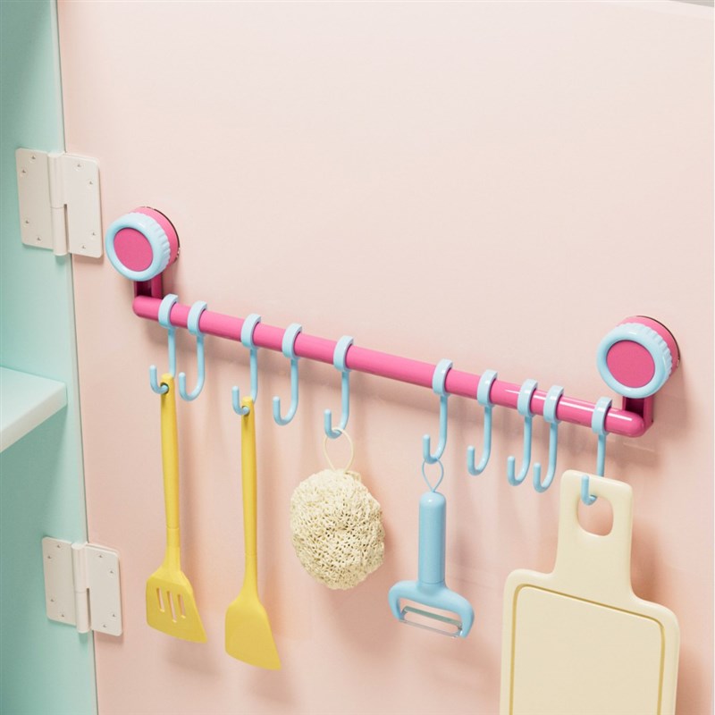 厨房吸盘挂钩一排滑轨挂钩免打孔挂杆橱柜收纳置物架门内滑动挂架