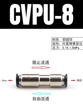 气动止回阀 单向阀CVPU-04/6/8/10/12气管快插快速接头PCVU逆止阀