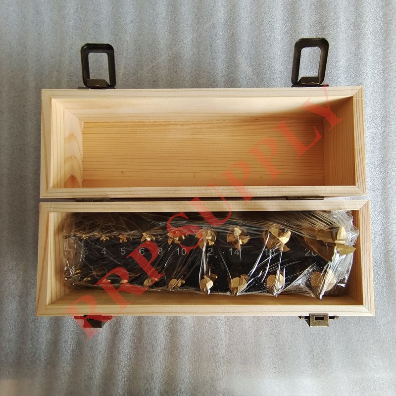 20件套镀钛立铣刀套装。木盒包装。出口质量。HSS6542材质。