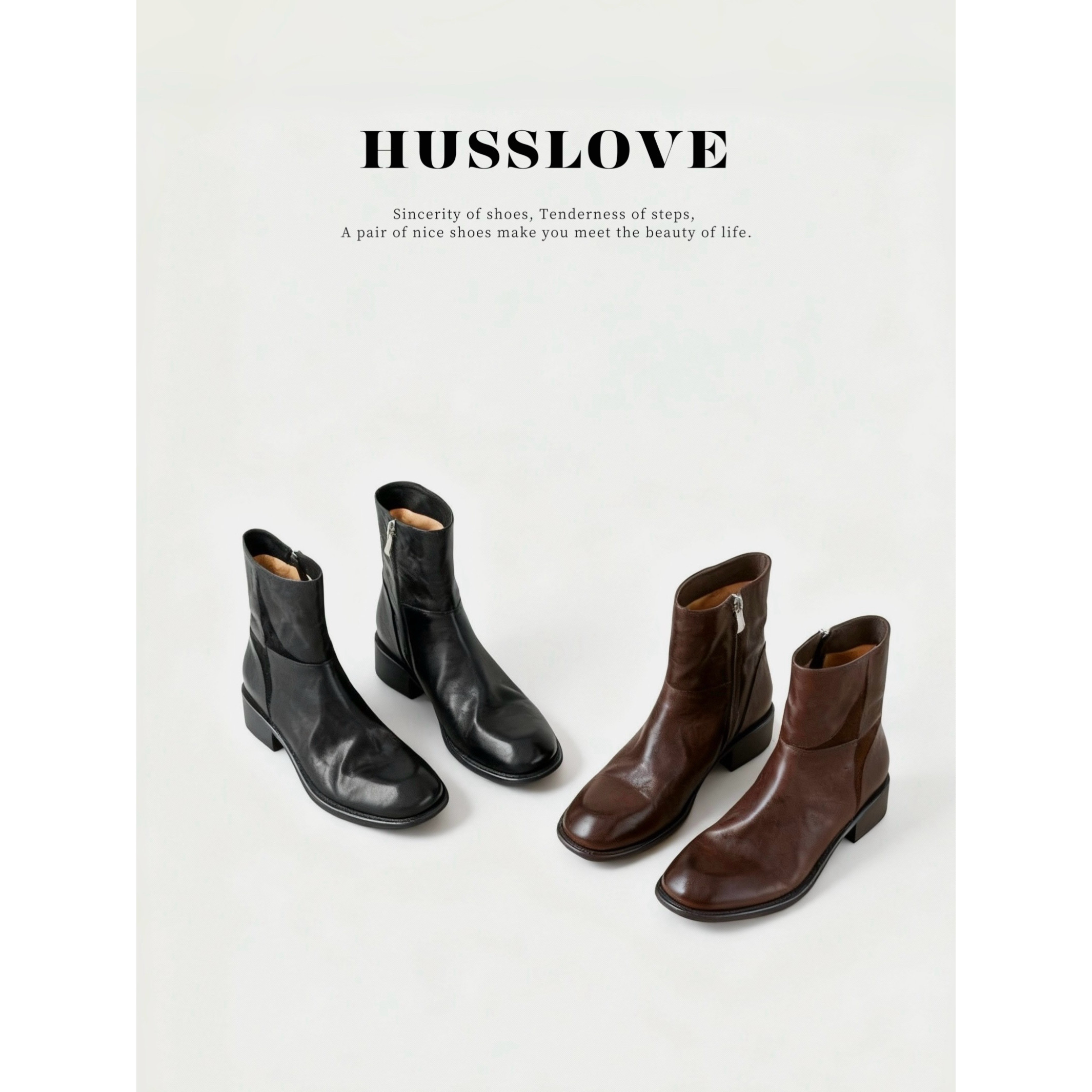 HUSSLOVE 头层牛皮+马时装靴