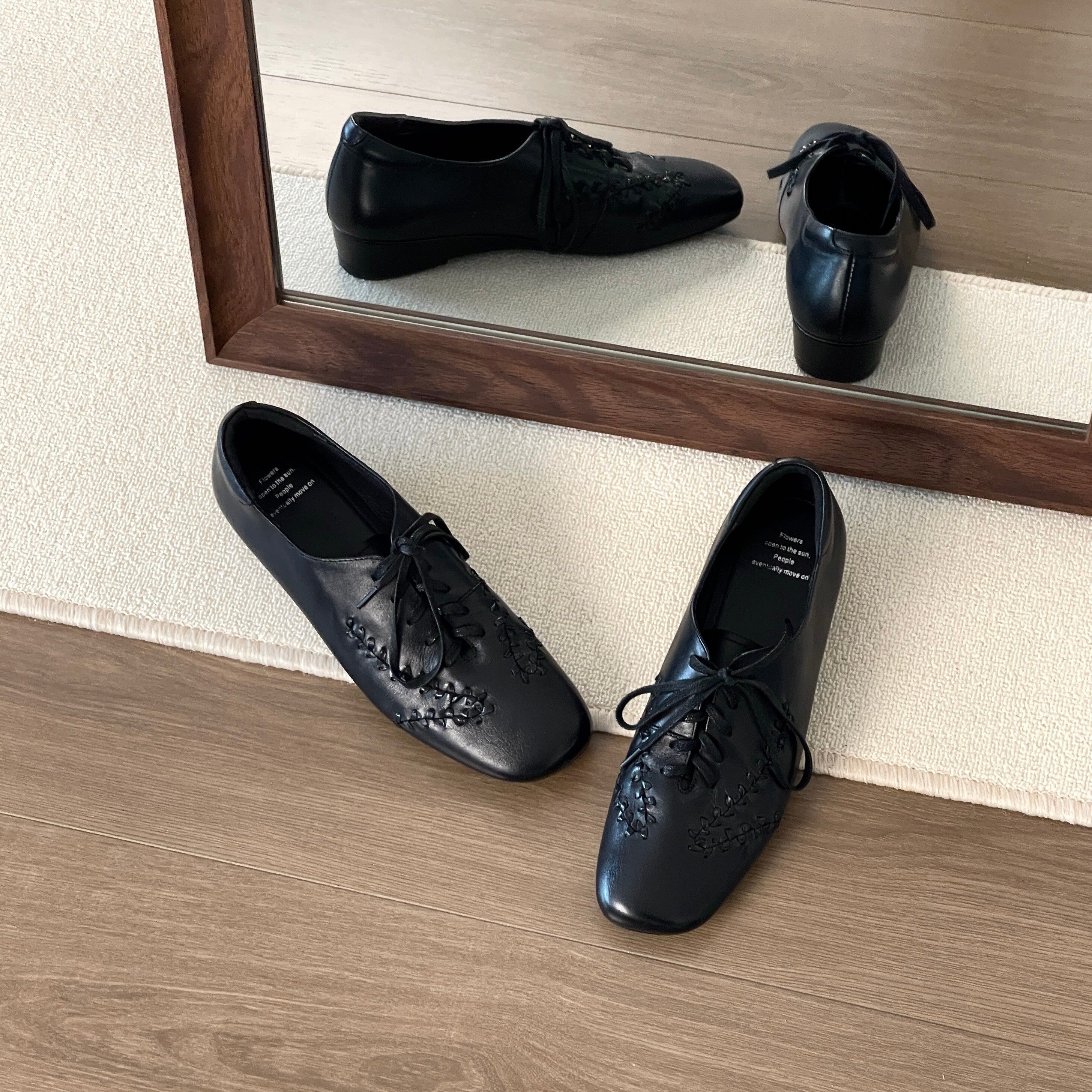 HUSSLOVE 头层牛皮/牛翻·跟高2.5CM·复古编织牛津深口方头单鞋,女鞋,牛津鞋/布洛克鞋/德比鞋,淘宝优惠券,粉丝福利购,淘宝优惠卷