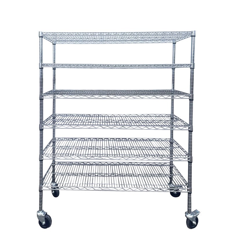 多层镀铬物料架带轮移动镂空货架金属不锈钢置物货架防静电周转车