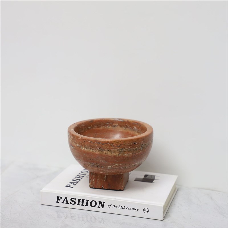 新中式天然大理石高脚托盘果盘首饰收纳盘客厅茶几样板间桌面摆件