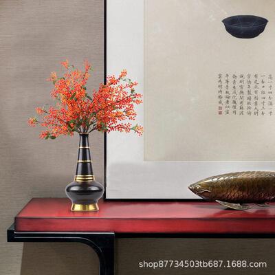 新中式仿真整体橙色野果果酱花艺文松摆件样板房售楼处客厅装饰品