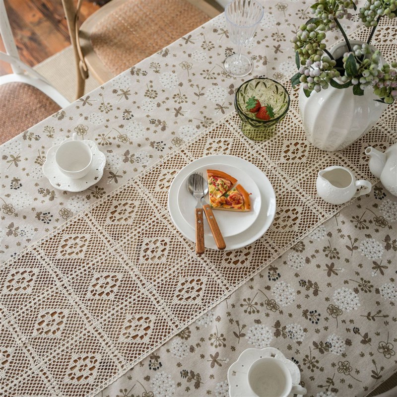 伊缦琪韵桌布蒲公英印花镂空拼接清新餐桌布餐厅布艺台布工厂直供