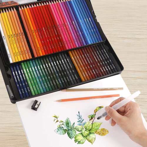 H&B72色水溶性彩色铅笔套装铁盒美术绘画用品彩铅带自来水笔现货