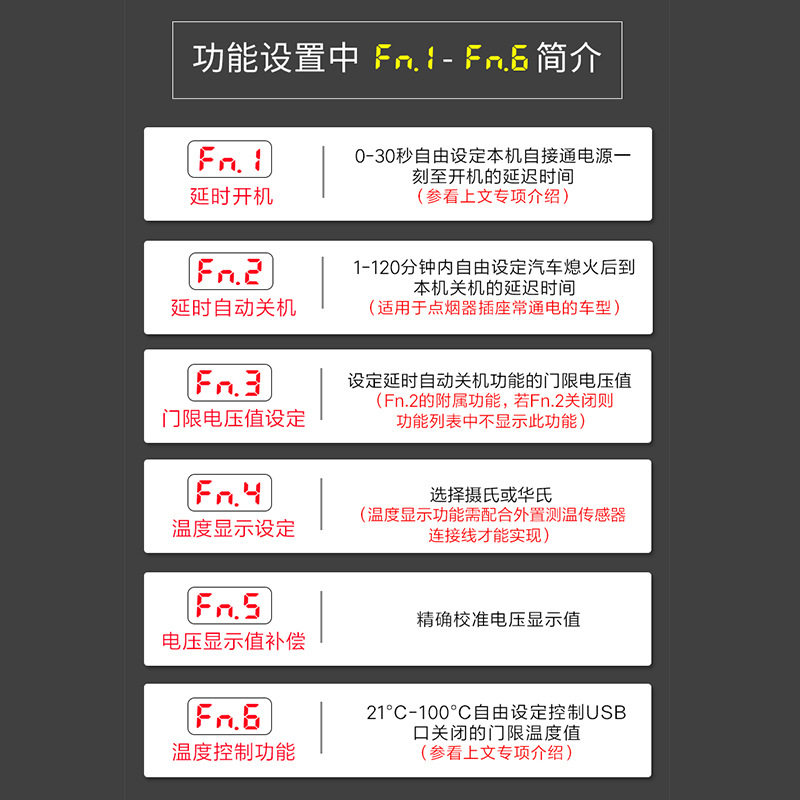 可调停车熄火延时断电通电车载充电器点烟器2USB手机快充温度电压