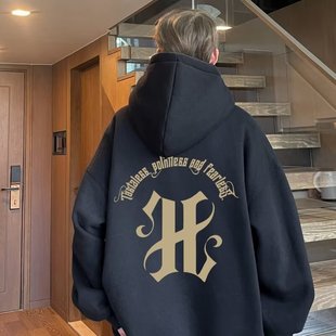 美式重磅高级感卫衣男生冬季复古连帽外套春秋ins潮牌校园风上衣