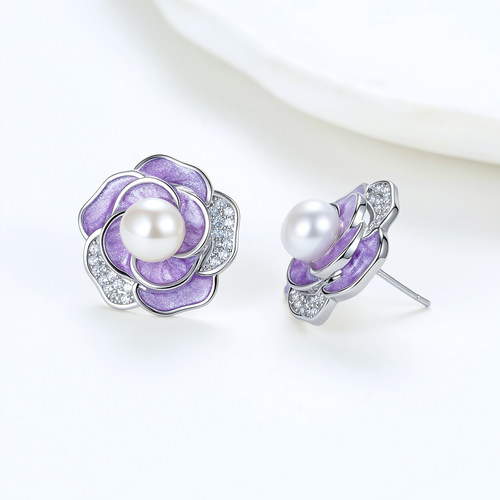 「薰衣草之恋」淡水珍珠耳钉G090