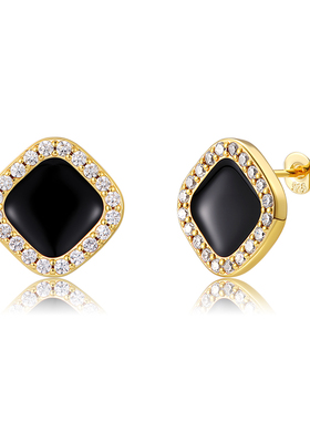 黑色方糖耳钉微镶锆石日常简约通勤耳饰小巧几何耳环G025