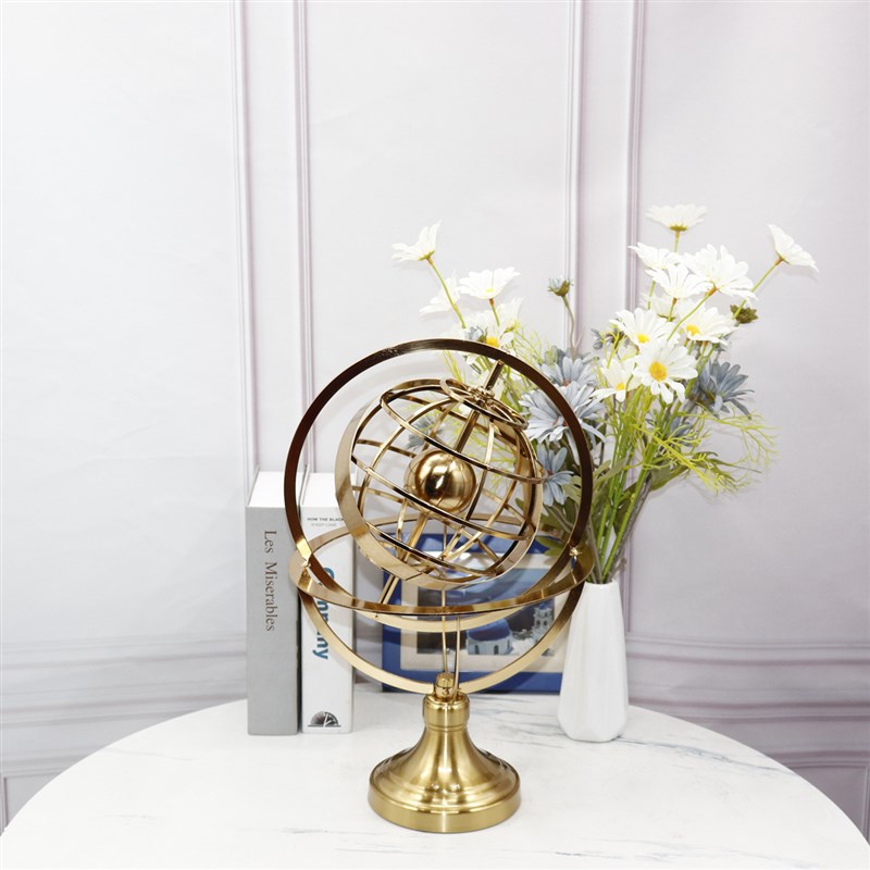 现代简约旋转地球仪摆件欧式办公室样板房电视柜装饰品金属工艺品