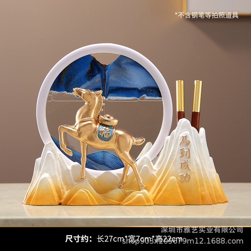 新中式流沙画笔筒马摆件装饰客厅电视酒柜书房办公室桌面摆设礼品