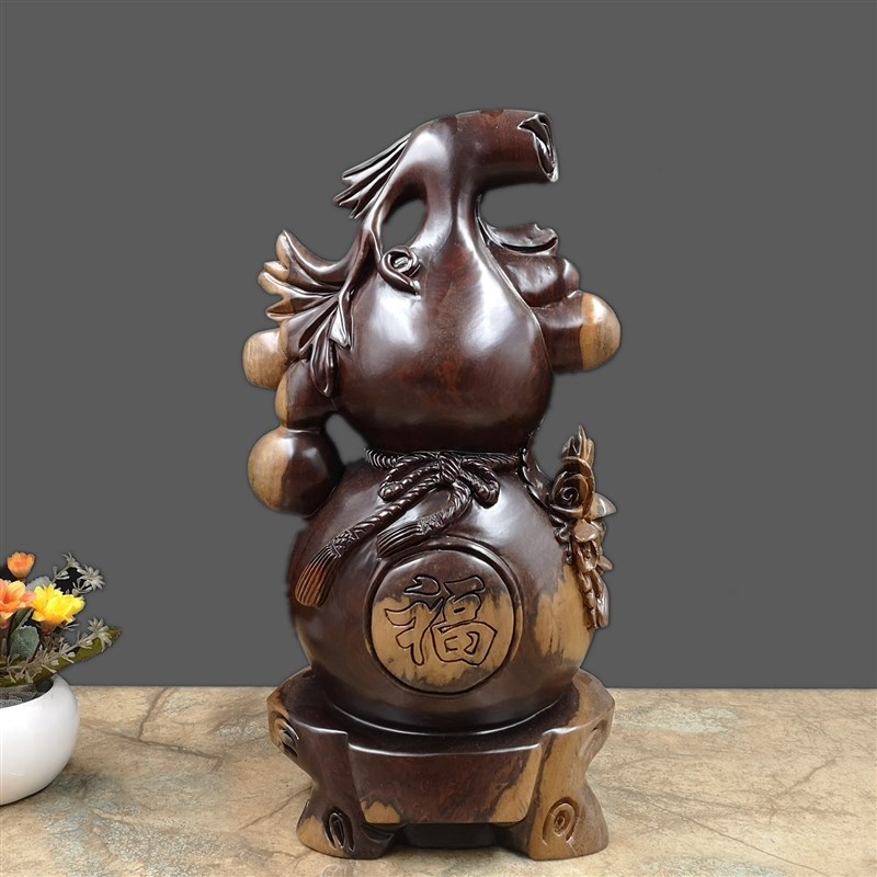 大小号葫芦摆件花梨五福临门木雕创意家居新中式木质文玩礼品