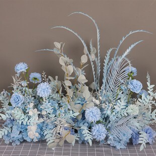 新款婚庆大款地排花高档芒草花排仿真绢花成品花墙路引花花艺