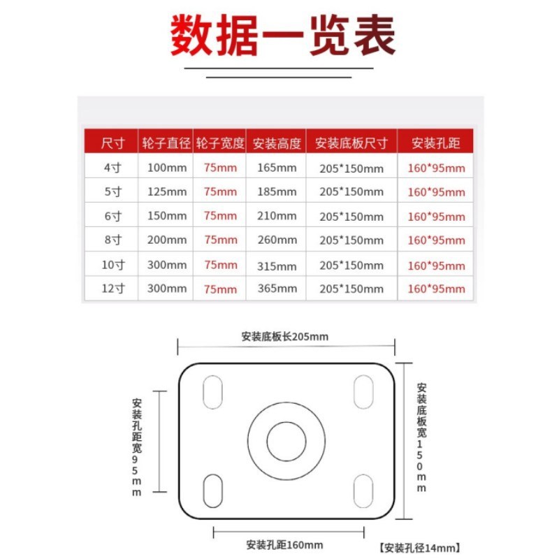 重型工业手推车运输脚轮4寸5寸6寸8寸MC万向轮超重型白色尼龙轮