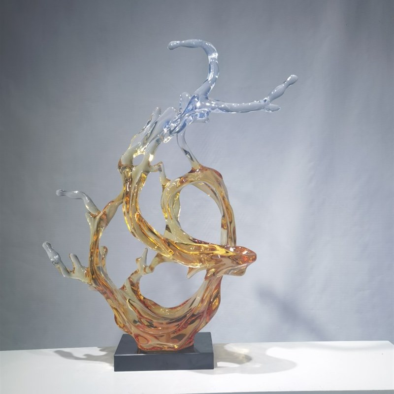 现代轻奢创意透明树脂浪花酒店客厅玄关样板间软装雕塑工艺品