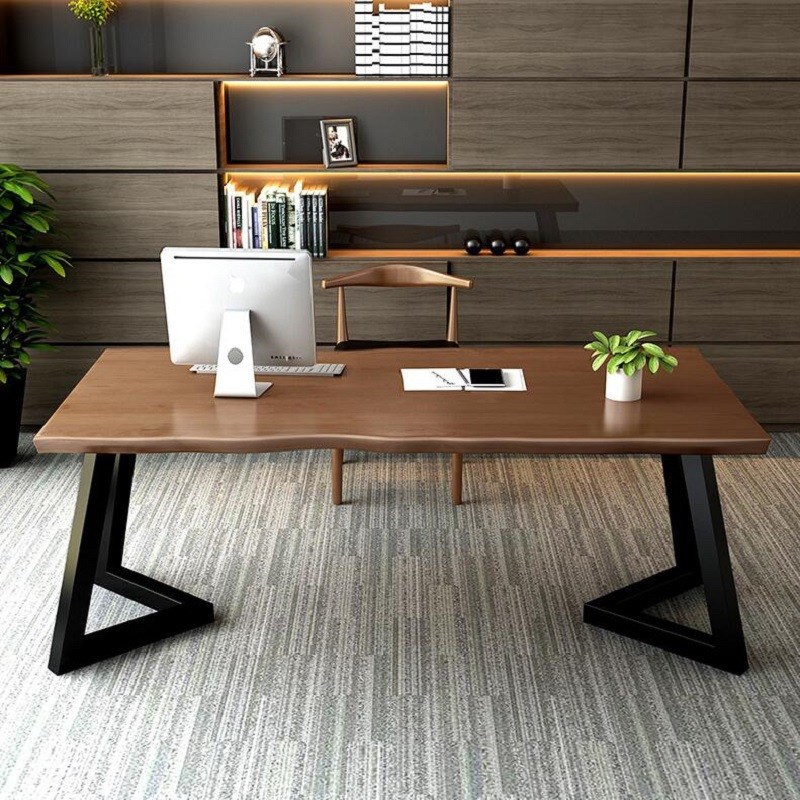 美式不规则实木办公桌家用台式电脑桌学习书桌公司员工办公电脑桌