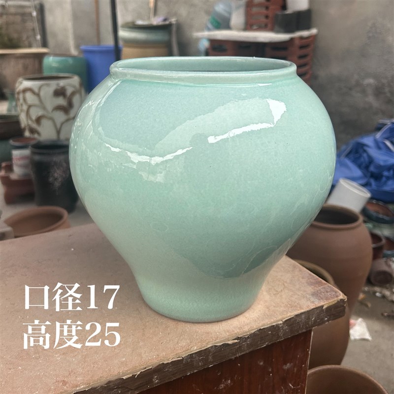 新品亮釉花盆绿色球青绿色球冰纹绿色陶瓷落地式家庭园艺其他新中