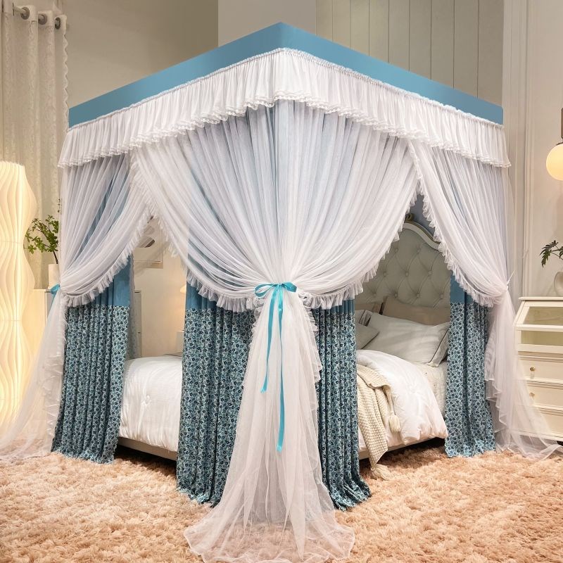 韩式碎花遮光落地蚊帐宫廷方顶蚊帐床帘床幔防蚊罩支架杆加粗加厚