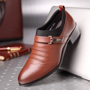 春夏正装高跟皮鞋男土正式鞋子不系带套脚商务鞋新郎穿结婚用鞋子