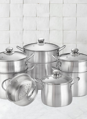 跨境中东直供销售铝制砂光锅双层烹饪18-24锅具套装蒸锅直销 pots