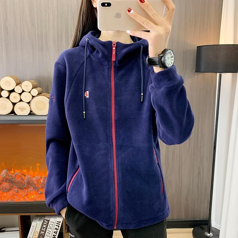 抓绒衣女秋冬新款加厚连帽开衫卫衣休闲运动加绒防风保暖外套上衣