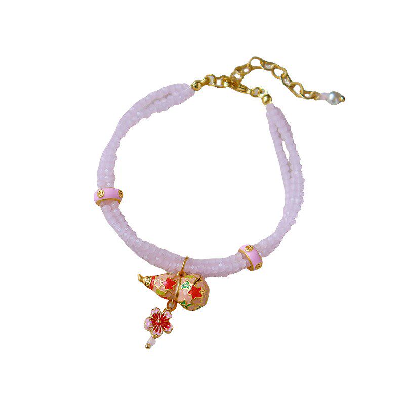 新中式轻奢粉色天然石滴油葫芦毛衣链F女高级感长款设计感叠戴项