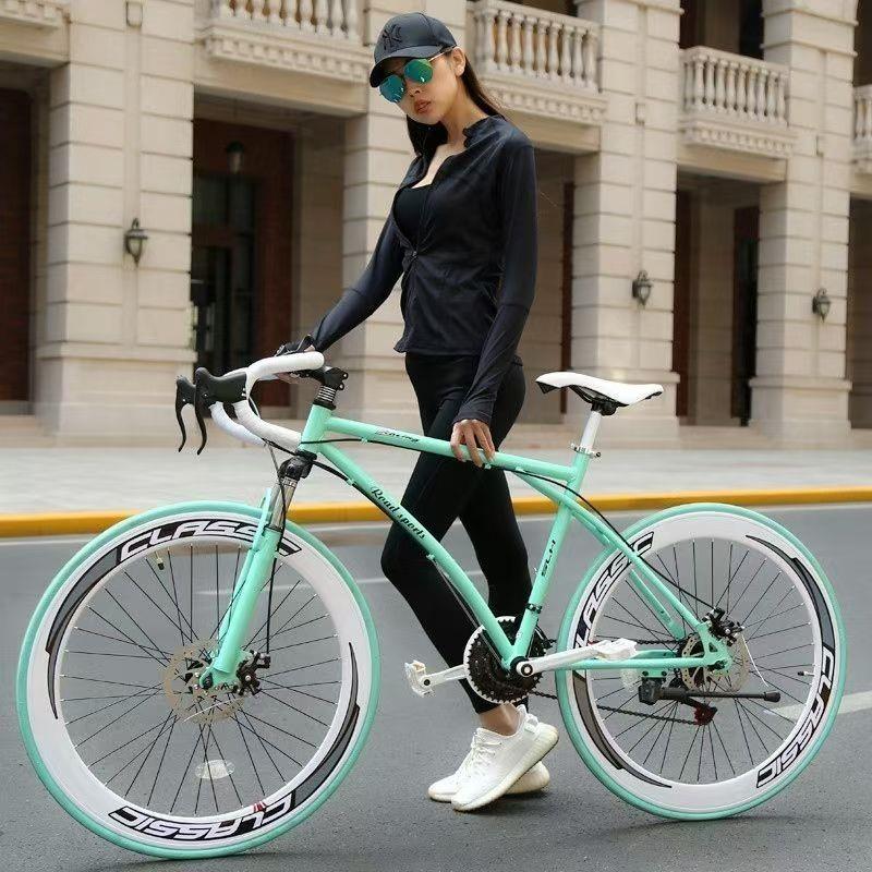 公路变速自行车男双碟刹女式死飞实心胎弯把成年轻便学生儿童单车