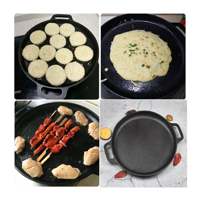 加厚煎饼锅不粘无涂层烧烤煎盘加厚平底煎锅家用铸铁双耳平底煎锅