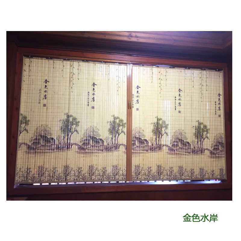 印花竹帘推拉门折叠门隔断帘子屏风竹门帘家用隔断装饰门帘