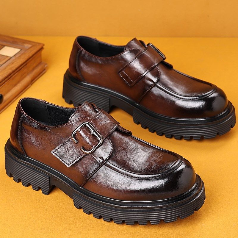 休闲皮鞋男冬季一脚蹬增高黑色厚底圆头男士商务年轻人2024新款