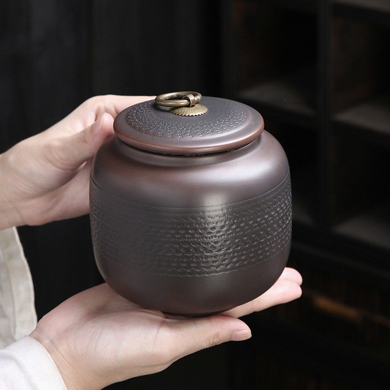 建水紫陶茶叶罐大中容量家用陶瓷储茶罐半斤茶仓紫砂泥普洱存茶罐