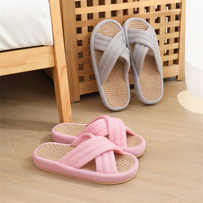 吸汗室内家用透气厚底夏季亚麻拖鞋日式防滑四季防臭家居男凉拖鞋