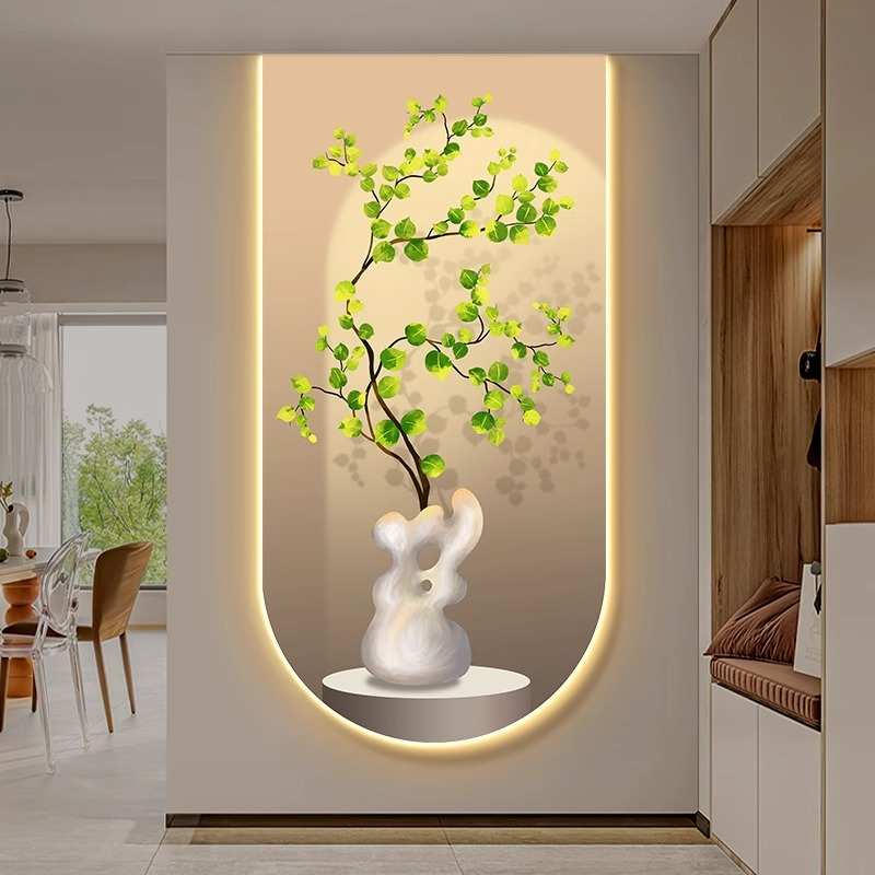 新绿清发光入户灯过道走廊简约氛围画植装饰画玄关现代小客厅挂画