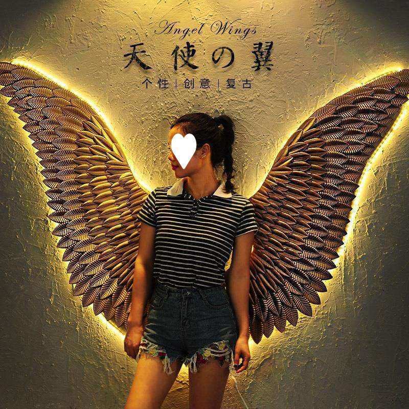 工业风装饰品壁挂风铁艺翅膀酒店奶茶烧烤网红背景酒吧墙饰创意