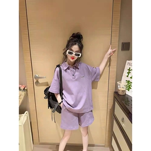 女童夏装套装2024新款儿童洋气时髦夏季短袖polo衫女大童运动夏款