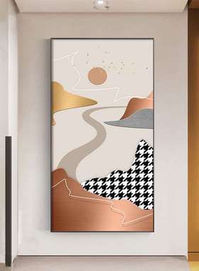 玄关走廊过道装饰画现代轻奢进门橙色竖版招财金山山水画客厅挂画