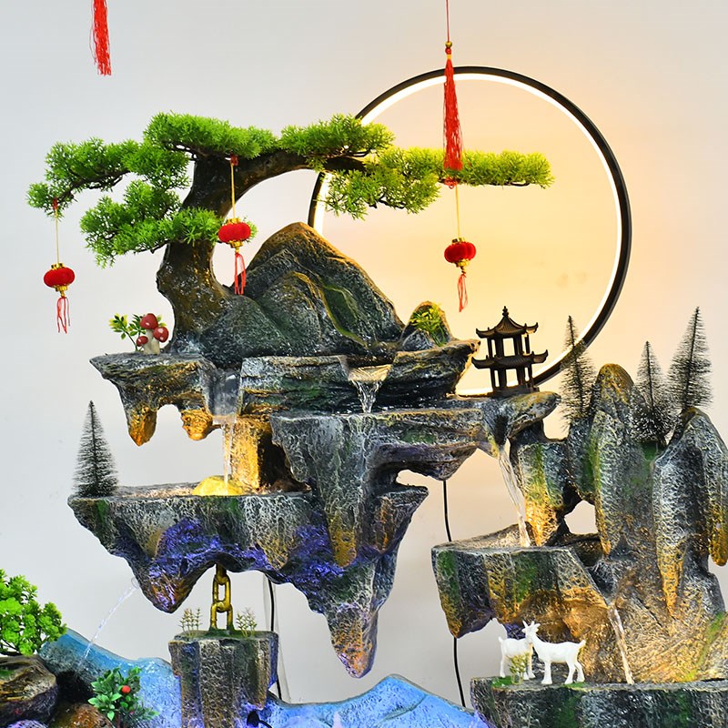 新中式假山隔断玄关发光假山喷泉鱼池加湿网红鱼缸室内家居摆件