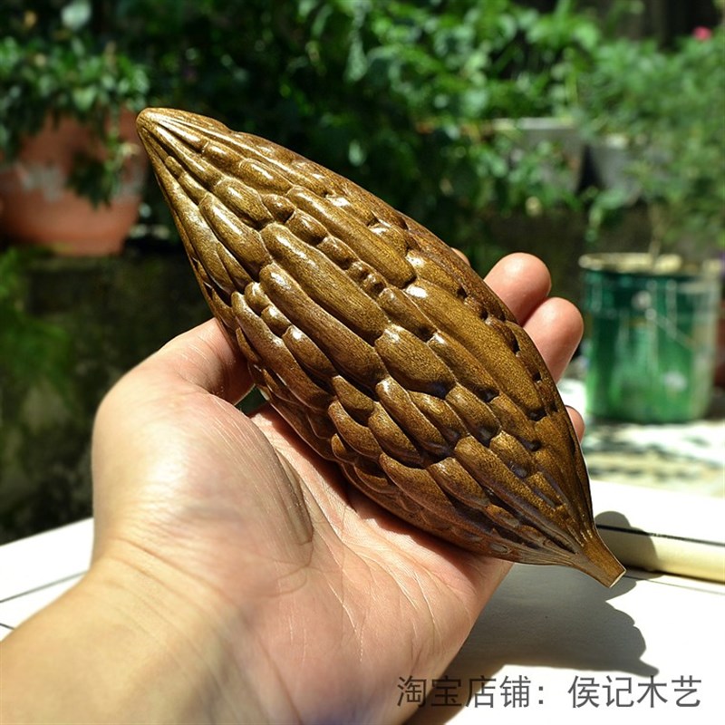 手工金丝楠木雕苦瓜苦尽甘来手把件文玩手把玩件手工雕件小摆件