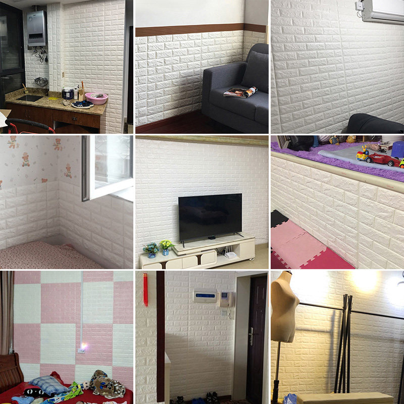 白色砖自粘墙贴壁纸卧室墙面装饰背景墙防水可擦洗泡沫板墙上贴纸