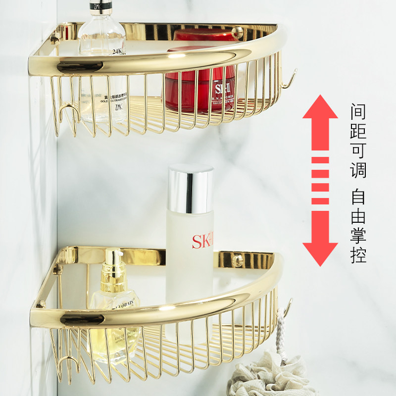 全铜浴室三角架置物架免打孔卫生间三角篮壁N挂淋浴房厕所转角收