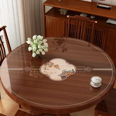 中式软玻璃圆桌桌布防水防油免洗圆形餐桌垫茶几布垫透明PVC桌垫