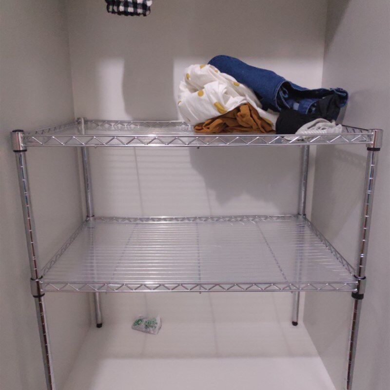 家用橱柜分层架厨房烤箱架微波炉架不锈钢色两层锅碗架衣柜分层架