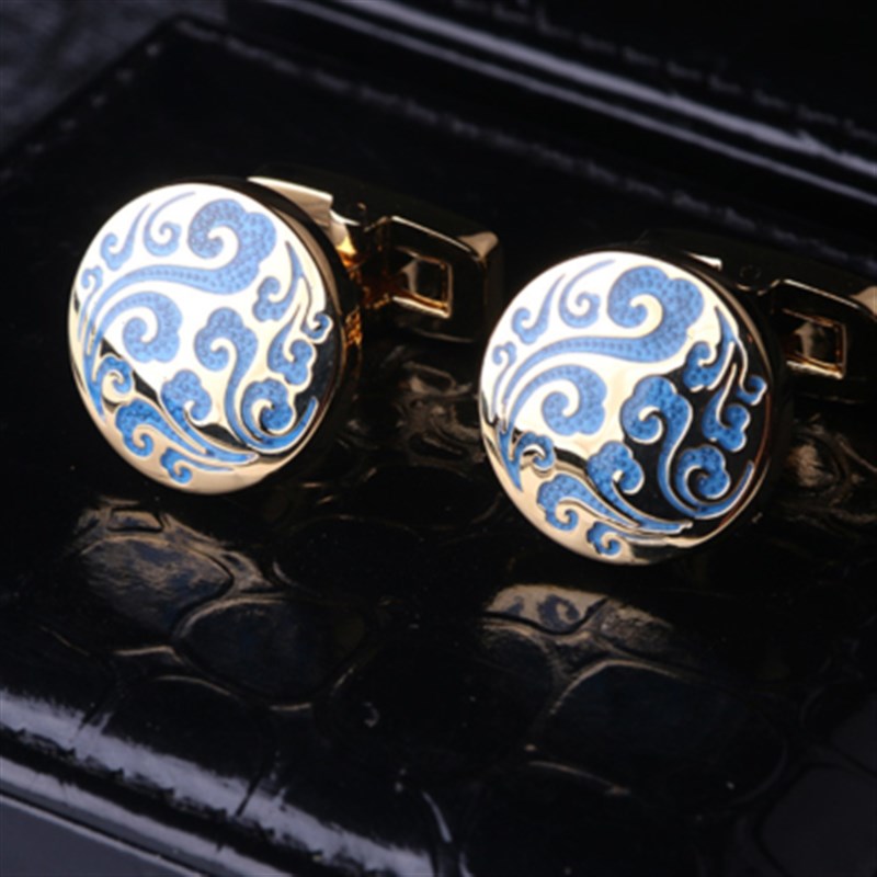 猎尚 景泰蓝花纹袖扣 法式衬衫袖扣男士袖钉 正装商务衬衫袖口扣