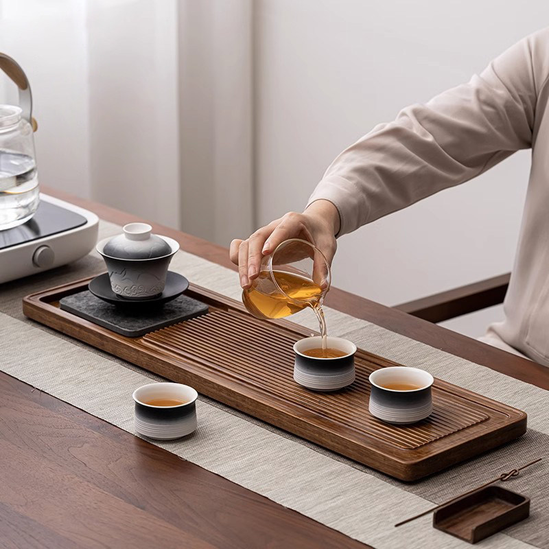 乌金石茶盘日式家用客厅功夫茶具重竹长方干泡台排水托盘茶台茶海