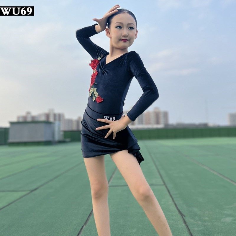 儿童拉丁舞练功服女秋冬舞蹈练习服少儿拉丁舞服装新款表演服