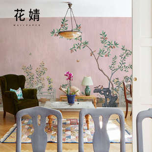 花鸟壁纸中法式餐厅民宿背景墙纸壁画定制卧室酒店客房无纺布墙布