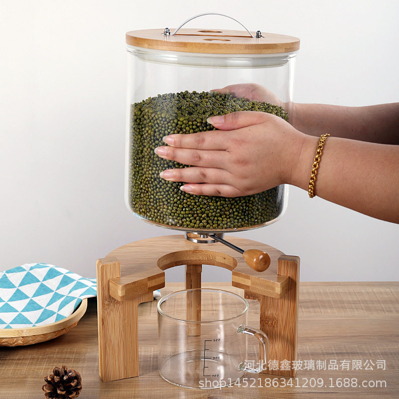 高硼硅玻璃计量米桶 杂粮储米箱 米缸大号防潮防虫杂粮储藏带底座